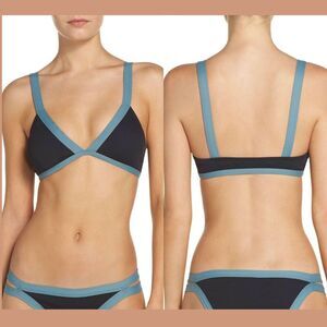 NWT L Space Farrah Ribbed Bikini Top in black/BlueGreen [ SZ XS ]‎ #1194